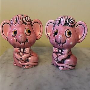 Mid Century Pink Kitsch Mouse Salt & Pepper Shakers